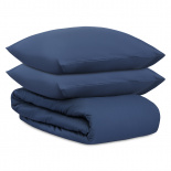 Изображение: Комплект постельного белья из премиального сатина темно-синего цвета из коллекции Essential