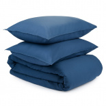 Изображение: Комплект постельного белья темно-синего цвета из органического стираного хлопка из коллекции Essential