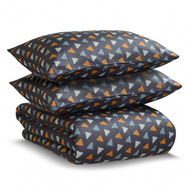 картинка Комплект постельного белья из сатина мятного цвета с принтом Triangles из коллекции Wild от магазина Tkano