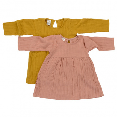 картинка Платье с длинным рукавом из хлопкового муслина цвета пыльной розы из коллекции Essential от магазина Tkano