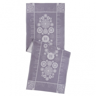 картинка Дорожка на стол из хлопка фиолетово-серого цвета с жаккардовым рисунком Ледяные узоры из коллекции New Year Essential от магазина Tkano