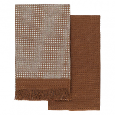 картинка Набор из двух кухонных жаккардовых полотенец коричневого цвета из коллекции Essential от магазина Tkano