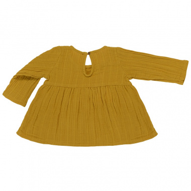 картинка Платье с длинным рукавом из хлопкового муслина горчичного цвета из коллекции Essential от магазина Tkano