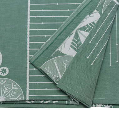 картинка Скатерть из хлопка зеленого цвета с жаккардовым рисунком Ледяные узоры из коллекции New Year Essential от магазина Tkano