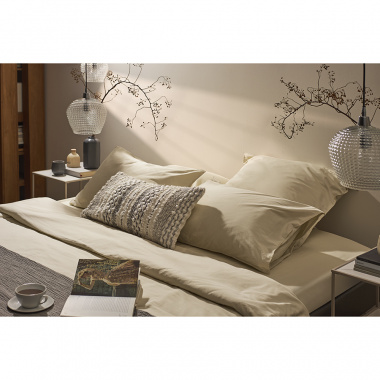 картинка Комплект постельного белья из сатина серо-бежевого цвета с брашинг-эффектом из коллекции Essential от магазина Tkano