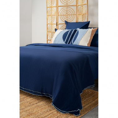 картинка Комплект постельного белья темно-синего цвета из органического стираного хлопка из коллекции Essential от магазина Tkano
