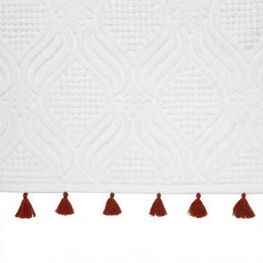 картинка Полотенце для рук белое, с кисточками цвета красной глины из коллекции Essential от магазина Tkano