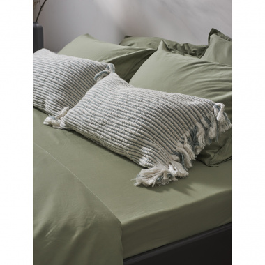 картинка Комплект постельного белья из сатина цвета шалфея с брашинг-эффектом из коллекции Essential от магазина Tkano