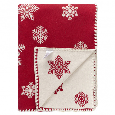 картинка Плед из хлопка с новогодним рисунком Fluffy snowflakes из коллекции New Year Essential от магазина Tkano