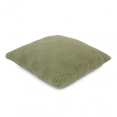 картинка Подушка из хлопка рельефной вязки травянисто-зеленого цвета из коллекции Essential, 45х45 см от магазина Tkano