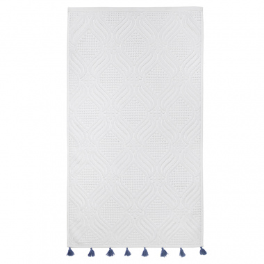 картинка Полотенце для рук белое, с кисточками темно-синего цвета из коллекции Essential от магазина Tkano