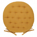 Изображение: Подушка на стул круглая из хлопка цвета карри из коллекции Essential