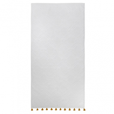 картинка Полотенце банное белое, с кисточками цвета карри из коллекции Essential от магазина Tkano