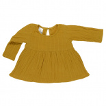 Изображение: Платье с длинным рукавом из хлопкового муслина горчичного цвета из коллекции Essential