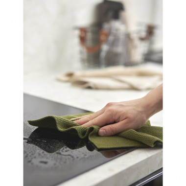 картинка Набор из трех вязаных салфеток для уборки и мытья посуды бежевого и оливкового цветов из коллекции Essential, 28х28 см от магазина Tkano