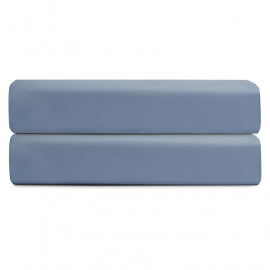 картинка Простыня на резинке из сатина джинсово-синего цвета с брашинг-эффектом из коллекции Essential от магазина Tkano