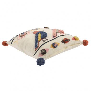 картинка Чехол на подушку в этническом стиле с помпонами и вышивкой Птицы из коллекции Ethnic от магазина Tkano