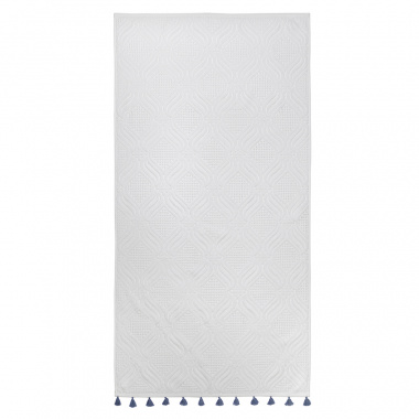 картинка Полотенце банное белое, с кисточками темно-синего цвета из коллекции Essential от магазина Tkano