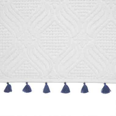 картинка Полотенце банное белое, с кисточками темно-синего цвета из коллекции Essential от магазина Tkano