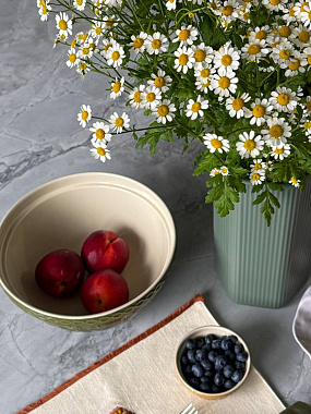 картинка Миска зеленого цвета с рельефным узором Ягоды Тайги из коллекции Russian North, 2,5 л от магазина Tkano