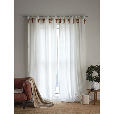 картинка Штора из муслина с декором цвета карри из коллекции Essential от магазина Tkano