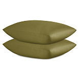 Изображение: Набор наволочек из премиального сатина оливкового цвета из коллекции Essential