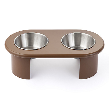 картинка Миска двойная на подставке Плато цвета мокко из коллекции Pets Essential от магазина Tkano