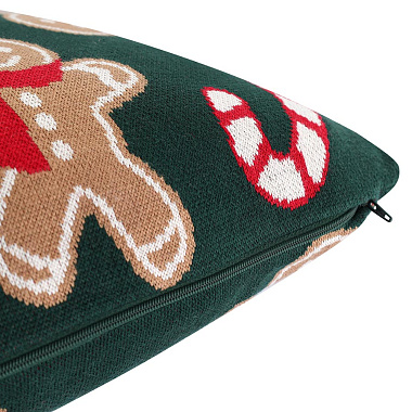 картинка Подушка вязаная с новогодним рисунком Gingerman из коллекции New Year Essential, 45x45 см от магазина Tkano