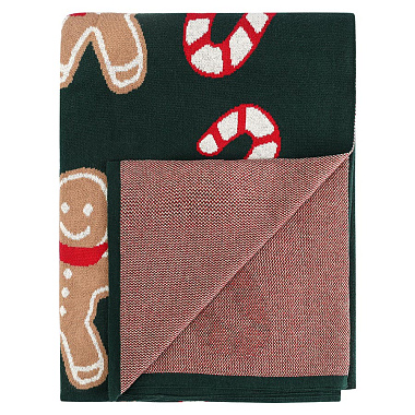 картинка Плед из хлопка с новогодним рисунком Gingerman из коллекции New Year Essential, 130x180 см от магазина Tkano