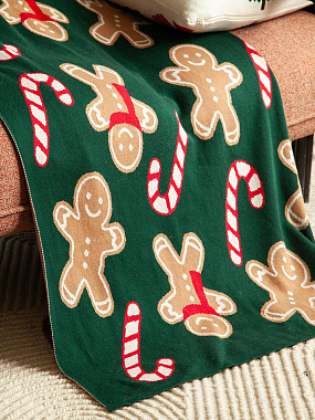 картинка Плед из хлопка с новогодним рисунком Gingerman из коллекции New Year Essential, 130x180 см от магазина Tkano