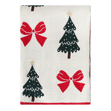 картинка Плед из хлопка с новогодним рисунком Christmas Bows из коллекции New Year Essential, 130x180 см от магазина Tkano