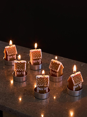 картинка Набор декоративных свечей Gingerbread houses из коллекции New Year Essential, 6 шт. от магазина Tkano