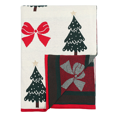 картинка Плед из хлопка с новогодним рисунком Christmas Bows из коллекции New Year Essential, 130x180 см от магазина Tkano