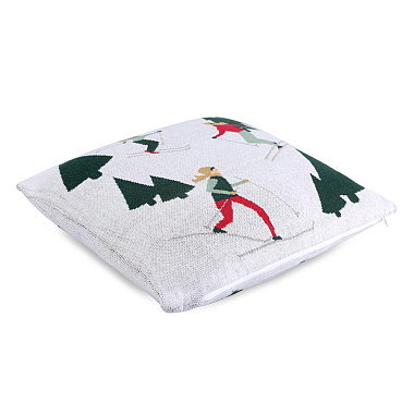картинка Подушка вязаная с новогодним рисунком Let's Ski из коллекции New Year Essential, 45x45 см от магазина Tkano