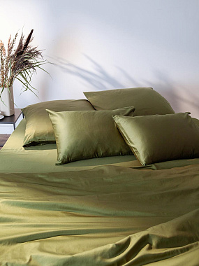 картинка Набор наволочек из премиального сатина оливкового цвета из коллекции Essential от магазина Tkano