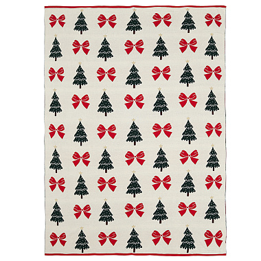 картинка Плед из хлопка с новогодним рисунком Christmas Bows из коллекции New Year Essential, 130x180 см от магазина Tkano