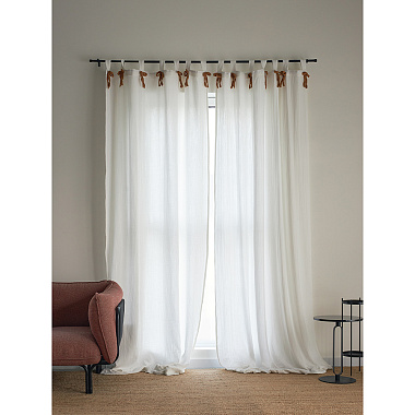 картинка Штора из муслина с декором цвета карри из коллекции Essential от магазина Tkano