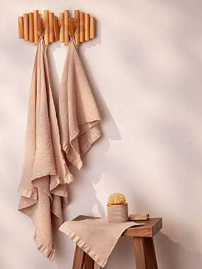 картинка Полотенце банное из умягченной вафли кремового цвета из коллекции Essential, 70x140 см от магазина Tkano