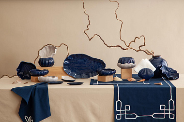 картинка Набор для сервировки Oyster shell синего цвета из коллекции Sea treasures от магазина Tkano