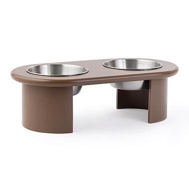 картинка Миска двойная на подставке Плато цвета мокко из коллекции Pets Essential от магазина Tkano