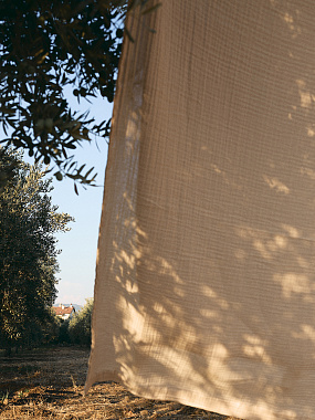 картинка Покрывало двухстороннее из многослойного муслина цвета охры из коллекции Essential от магазина Tkano