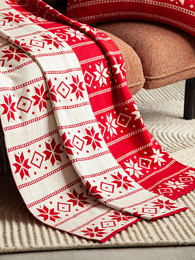 картинка Плед из хлопка с новогодним рисунком Frostwork из коллекции New Year Essential от магазина Tkano