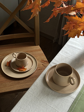 картинка Набор из двух чайных пар бежевого цвета из коллекции Essential, 250 мл от магазина Tkano