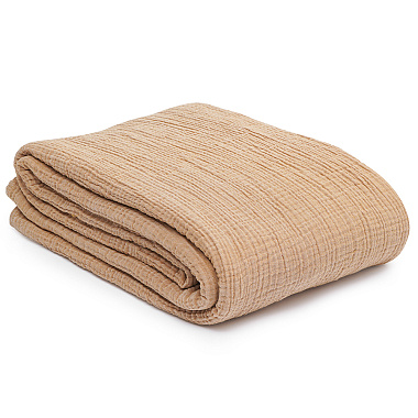 картинка Покрывало двухстороннее из многослойного муслина цвета охры из коллекции Essential от магазина Tkano