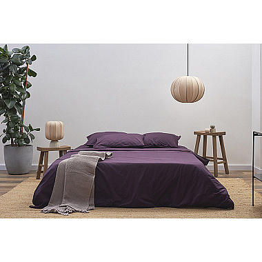 картинка Комплект постельного белья из стираного перкаля сливового цвета из коллекции Essential от магазина Tkano